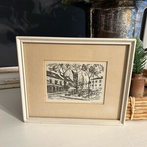 Vintage Signed Art Framed Black and White Street Scene